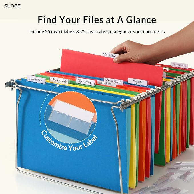 SUNEE Hanging File Folders Assorted Colors, 25 Pack File Folders Letter Size - Image 2