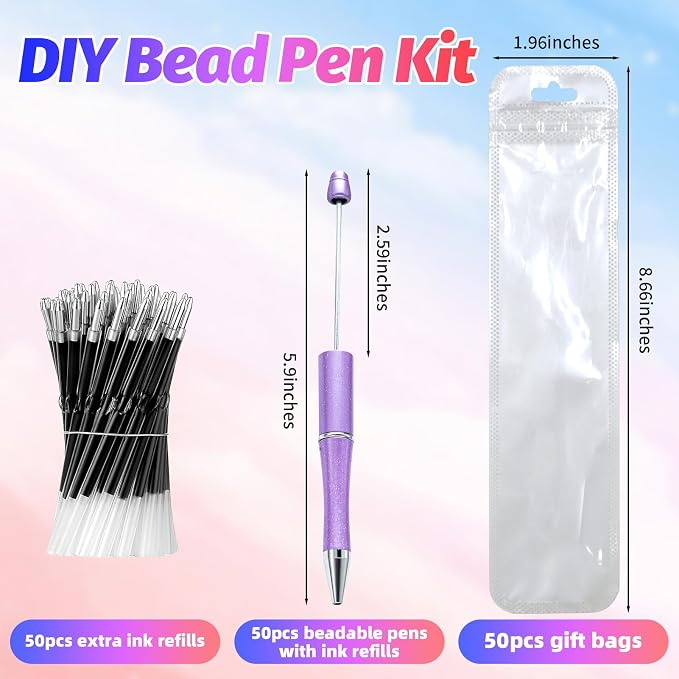 300 Pieces DIY Beadable Pen Kit – 100 Plastic Ballpoint Pens - Image 2