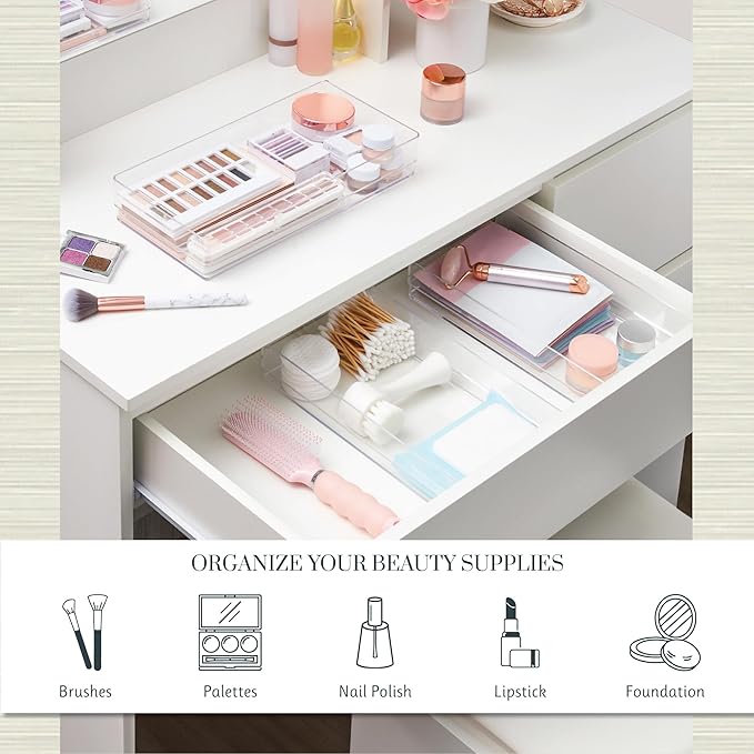 STORi SimpleSort 3-Piece Stackable Clear Drawer Organizer, Wide Makeup Vanity - Image 3