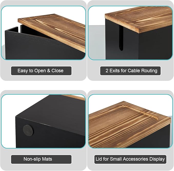 Bivvclaz Large Cable Management Box, Wooden Cord Organizer Box - Image 5