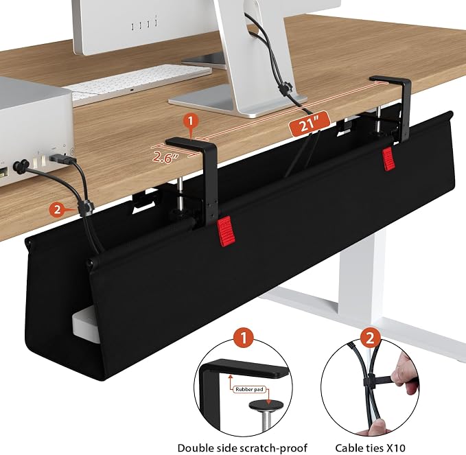 Univivi No Drill Under Desk Cable Management Tray, Clamp/Screw Mount Desk Cable - Image 3
