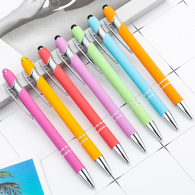 PASISIBICK 8 Pieces Ballpoint Pens 2-in-1 Stylus Retractable Metal Stylus Pen - Image 2