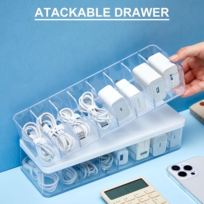 Tatuo 4 Pcs Cord Organizer for Drawer Desktop, Cable Organizer Box - Image 3