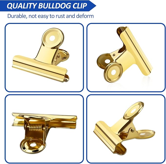 10 Pack Large Metal Hinge Clips 2.5 Inches Bull Hinge Paper Clips Gold Bulldog - Image 4