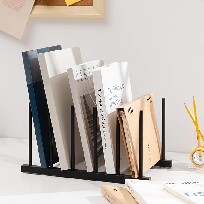 HBlife Black Desk File Organizer 5 Section Vertical File Sorter, 1 Pack Bamboo - Image 5
