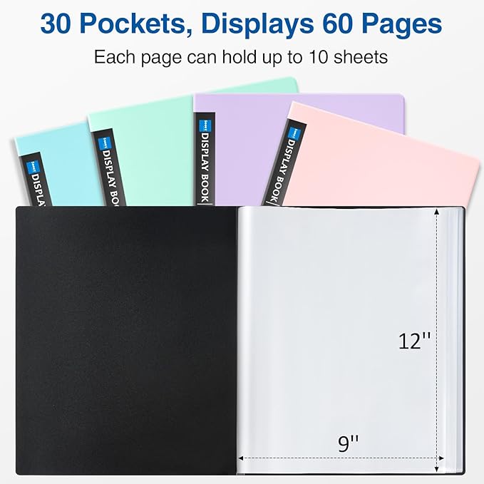 4 Pack Sooez Binder with Plastic Sleeves 30-Pocket, Displays 60 Pages, 9x12 - Image 3