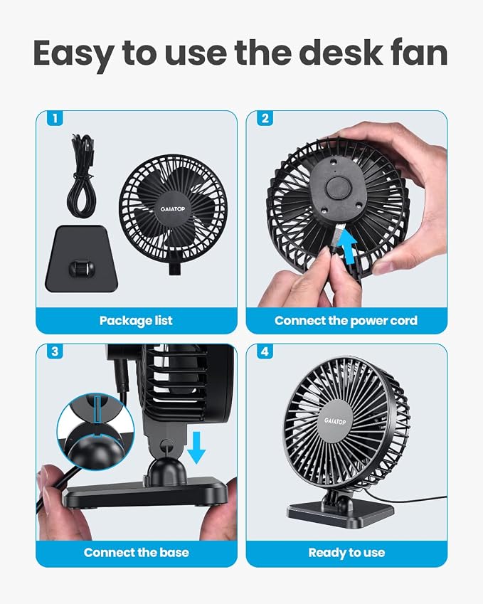 Gaiatop USB Desk Fan, Small But Powerful, Personal Portable Quiet 3 Speeds - Image 7