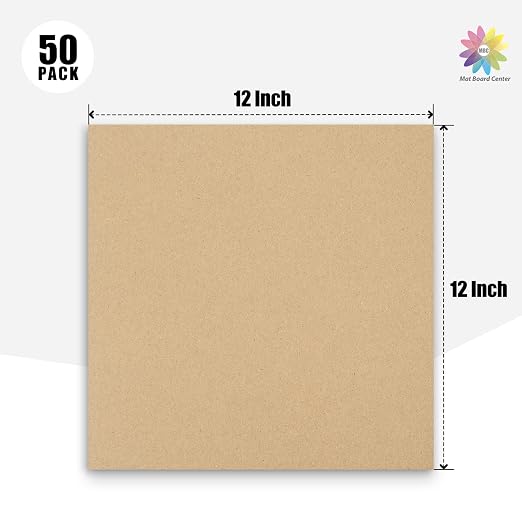 Mat Board Center, 50 Corrugated Cardboard Sheets 12x12 Inches Flat Card Board - Image 2