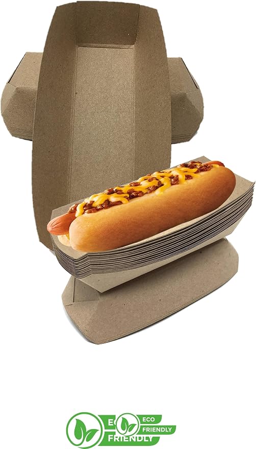 Mr Miracle 7 Inch Paper Hot Dog Tray in Kraft Paper. Pack of 25. Disposable - Image 9