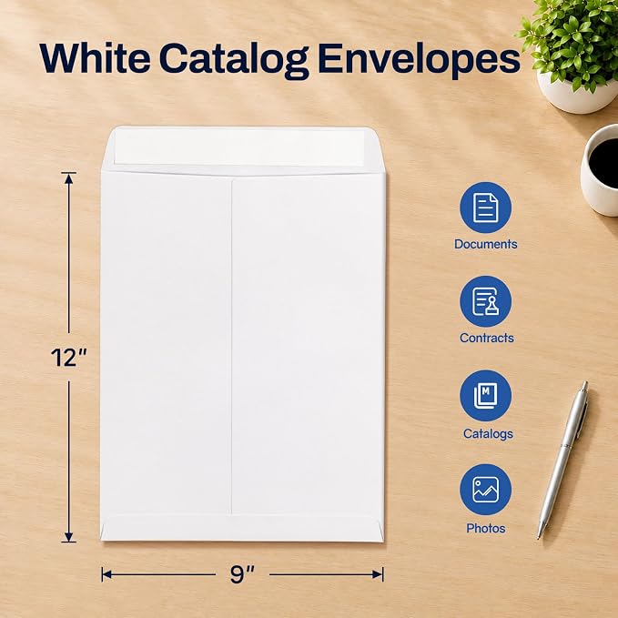 SUNEE Envelopes 9x12, Self Seal Catalog Mailing Envelopes 9x12, 28LB White - Image 2