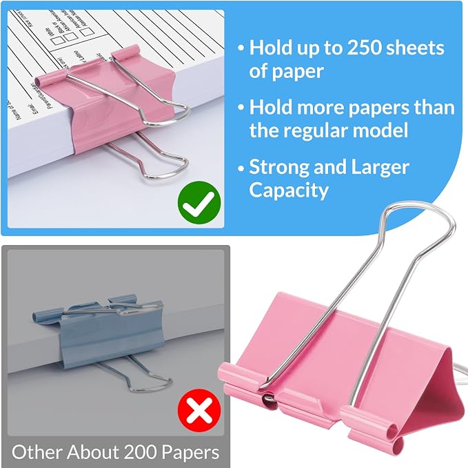 2 Inch 12 Pack Extra Large Binder Clips, Colored Jumbo Paper Clips, Big Paper - Image 3