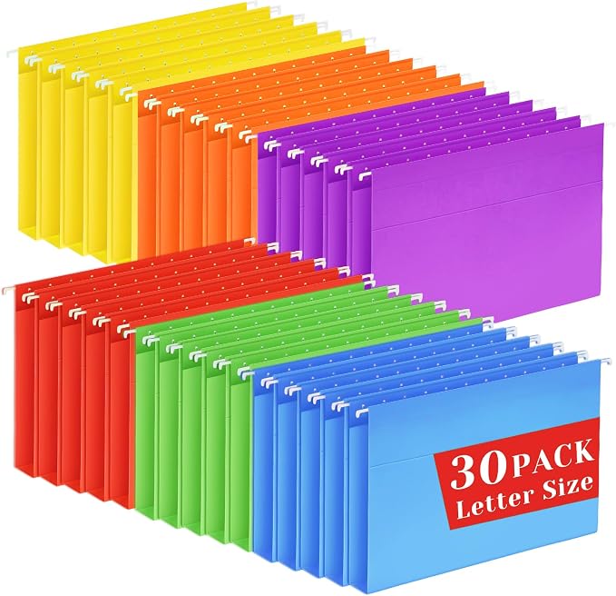 30 Pack Hanging File Folders Letter Size, Colored Hanging Folders by WelcometoJumlys
