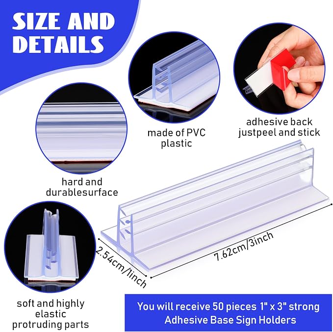 Fulmoon 50 Pcs Sign Holder, Adhesive Base Sign Holders Multiple Uses - Image 2
