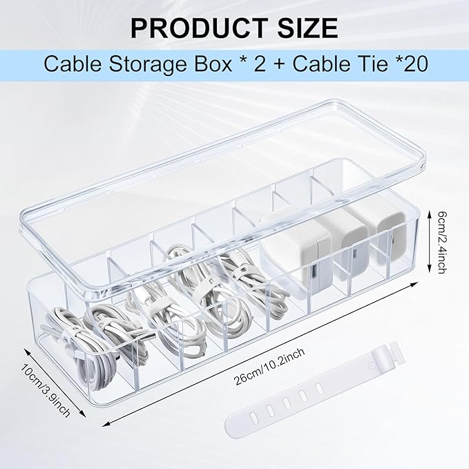 Tatuo 2 Pcs Cord Organizer for Drawer Desktop, Cable Organizer Box - Image 2