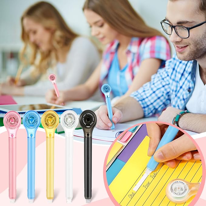Gersoniel 5 Pack Correction Tape Pen Correctional Ink Tape Push Pull Protective - Image 7