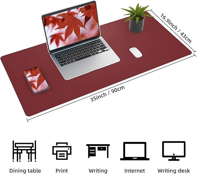AFIING Cork Desk Mat, 35.4" x 17", Desk pad Protector | Dual-Sided Cork & PU - Image 2