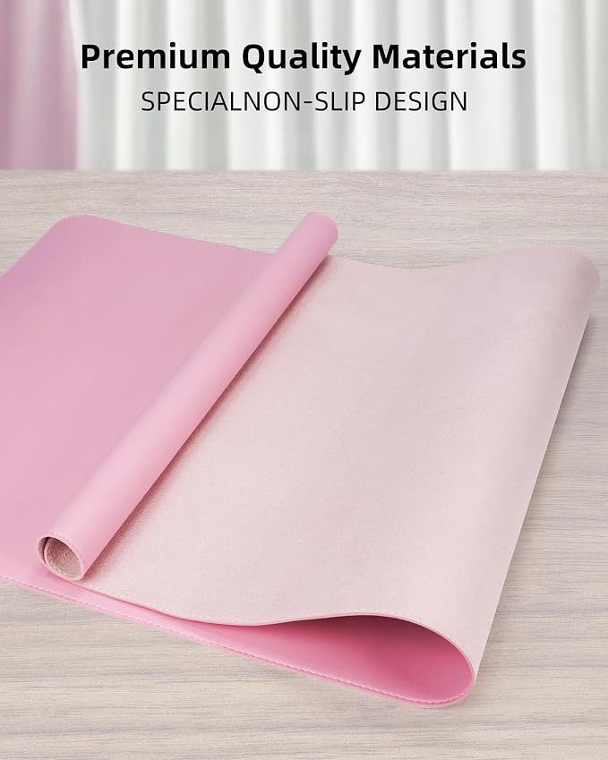 Pink Desk Mat, PU Leather Desk pad Large Mouse Pad, Non-Slip Desk Pad, - Image 2