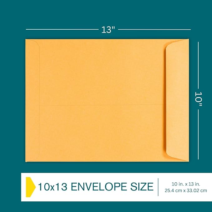 10x13 Brown Kraft Open End Envelopes Peel & Seal, 100 Pack, Self Seal Mailing - Image 3