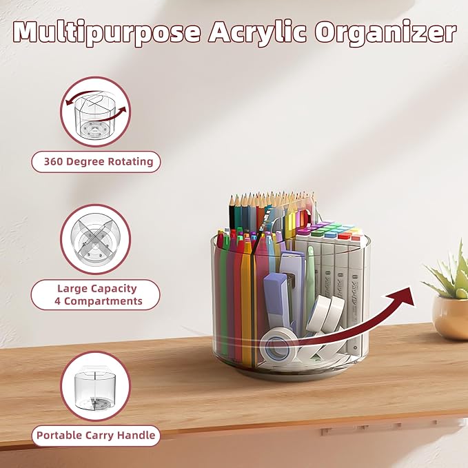 2 Pack Pen Pencil Holder for Kids, Rotating Pen Holder for Desk Organizer - Image 3