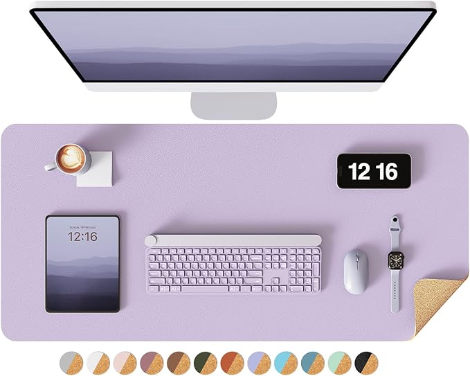YSAGi Double-Sided Desk Pad, 31.5"x15.7"Leather Desk Mat, Eco Cork Desk Pad by YSAGi