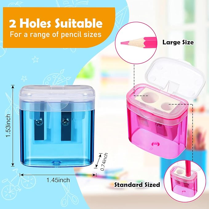 Tenare 48 Pcs Back to School Pencil Sharpeners Manual Double Hole Pencil - Image 2