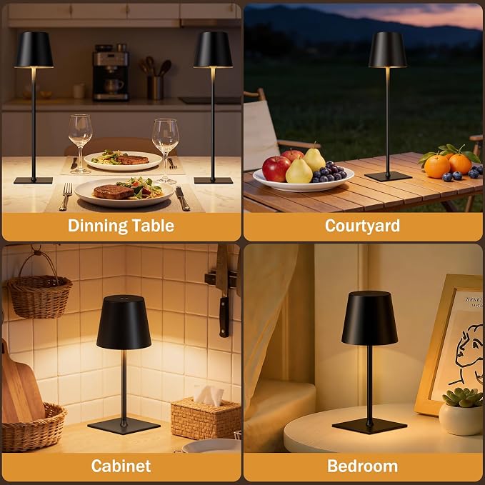 Kakanuo Black Cordless Rechargeable Table Lamp, 4 Pack Portable Desk Lamp - Image 7