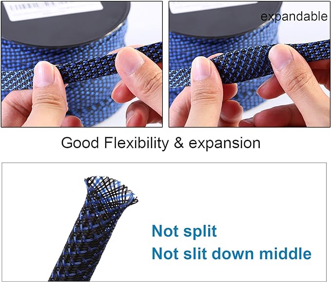 25ft - 3/4 inch PET Expandable Braided Sleeving – BlackBlue – Alex Tech Braided - Image 5