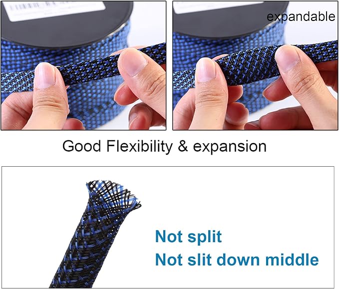 100ft - 1/2 inch PET Expandable Braided Sleeving – BlackBlue – Alex Tech - Image 5