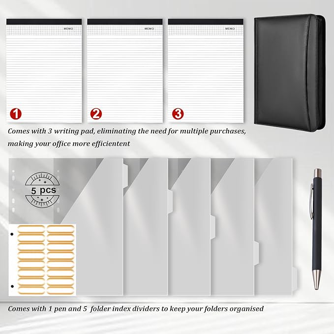 Leathario Portfolio Binder, Includes 10 Sheet Protectors and 3 Notepads - Image 3
