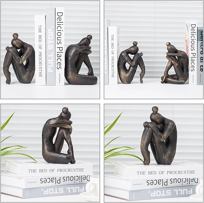 Lukitas Unique Decorative Girl Thinker Bookends, Non-Slip Book Holder, Home - Image 3