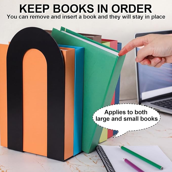 Chunful 2 Pcs Black Modern Metal Book Ends - Image 7