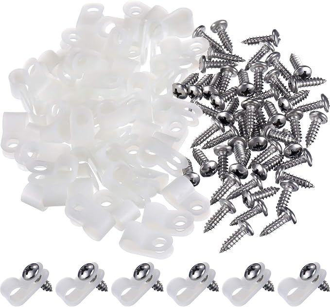 Hicarer 50 Pack R-Type Cable Clip Wire Clamp, Nylon Screw Mounting Cord by Hicarer