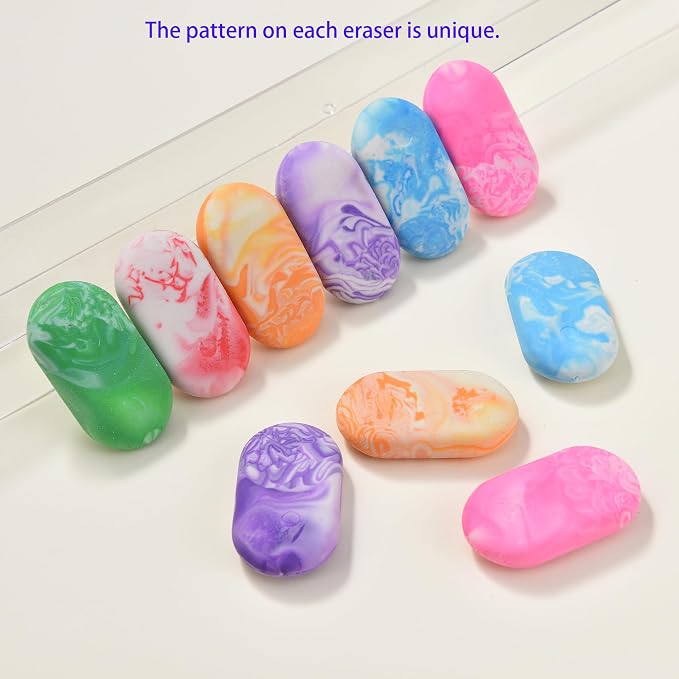 19PCS Cute Marble Erasers for Kids Bulk, Oval Fun for Classroom Back to School - Image 3
