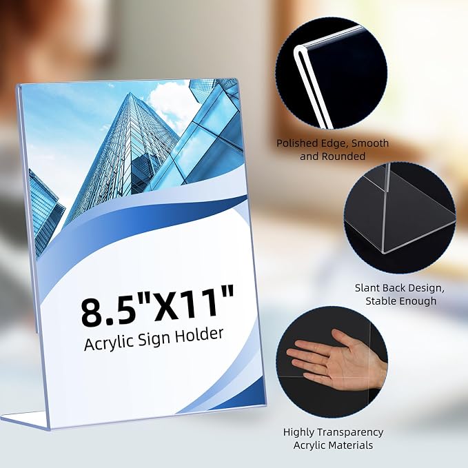 6 Pack Acrylic Sign Holder 8.5 x 11, L-Shape Acrylic Stands - Image 5