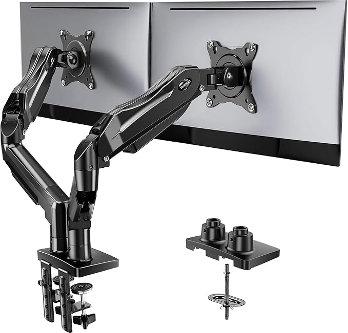 HUANUO FlowLift™ Dual Monitor Stand, Fully Adjustable Gaming Monitor Desk Mount by HUANUO