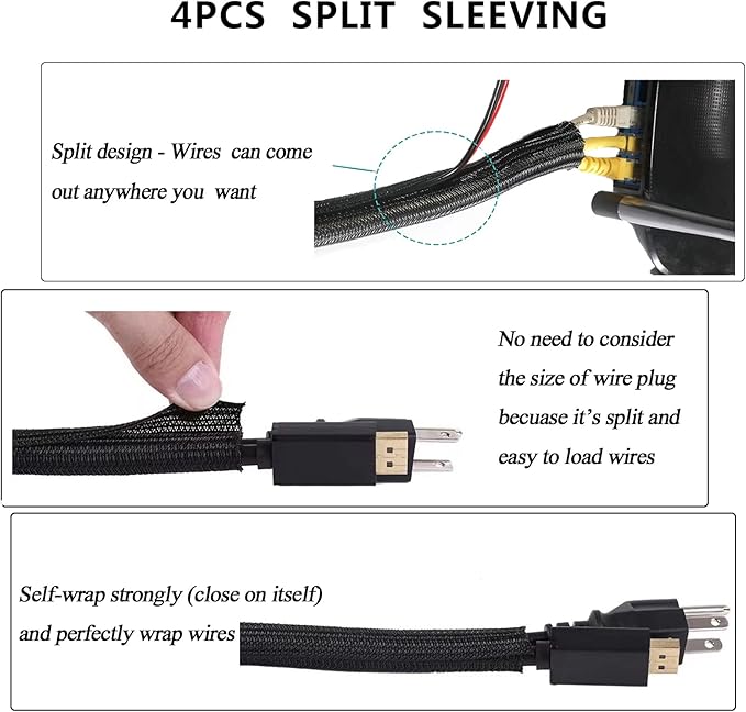 311Pcs Cable Management Organizer Kit 4 Cable Sleeve Split, 53Cable Clips - Image 3
