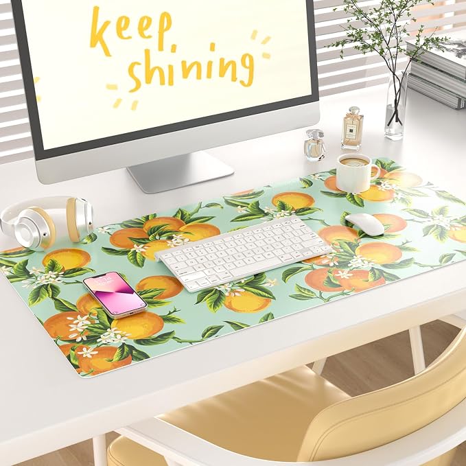 Colorful Star Large Mouse Pad, Watercolor Orange Desk Mat Office Supplies - Image 2