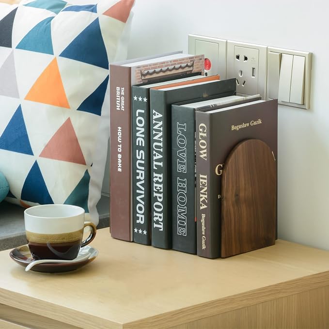 Large Bookend Hold Heavy Books- 7x4x5in 3 Pack Wood Bookends - Image 2