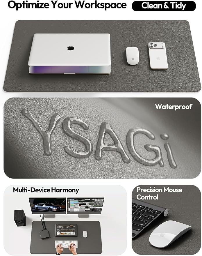 YSAGi Leather Desk Pad Protector, Office Desk Mat, Large Mouse Pad, Non-Slip PU - Image 9