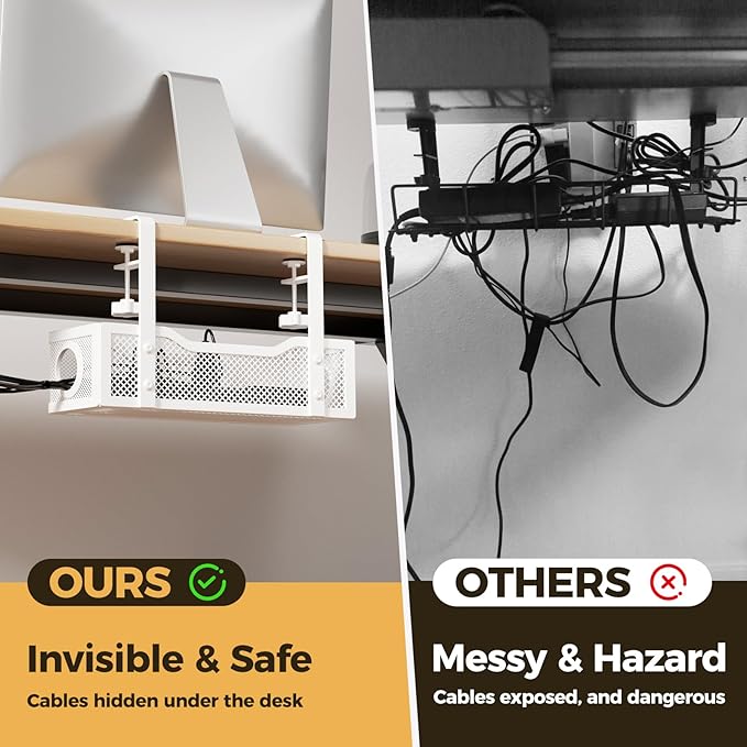 2 Pack Under Desk Cable Management Box White, Cinati 26.8" Wire Organizers No - Image 3