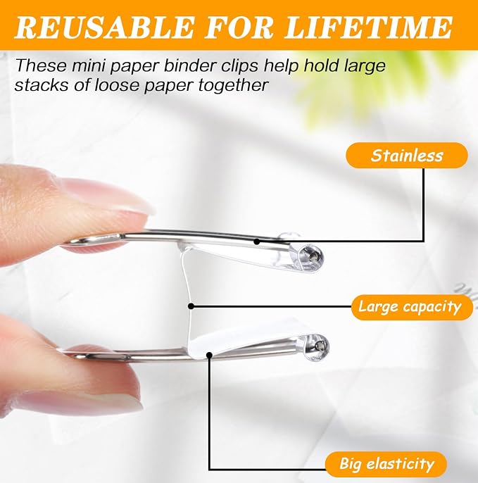 Jetec 300 Pack 1.25in/32mm White Metal Binder Clips Bulk Medium Reusable Fold - Image 3
