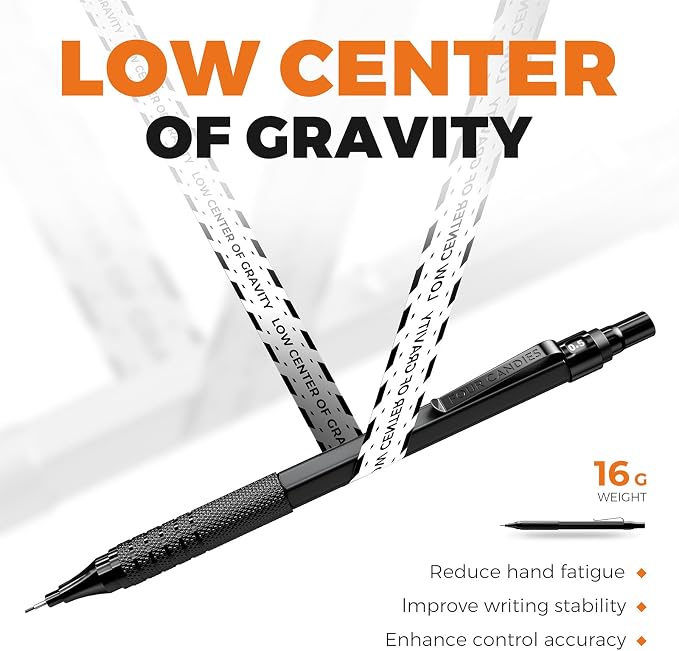 Four Candies 2PCS 0.5mm & 0.7 mm Metal Mechanical Pencils Set, 12 Erasers - Image 5