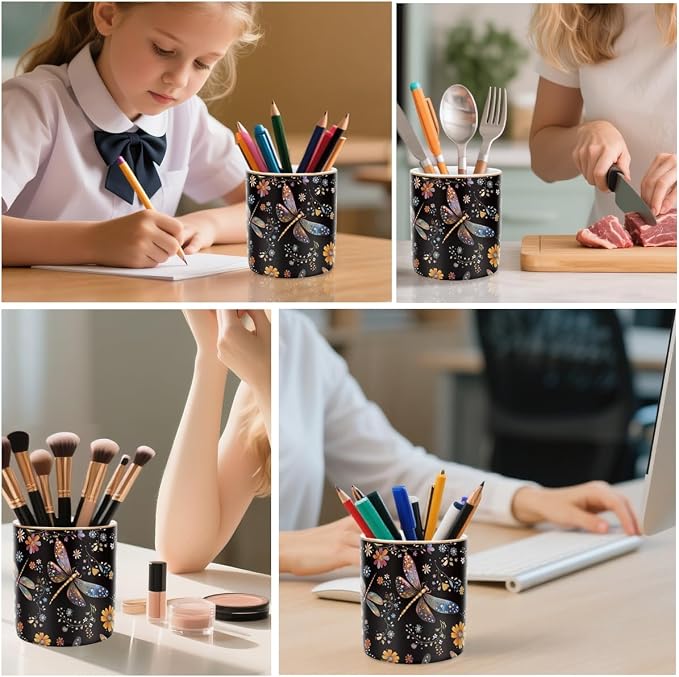 Pen Holder, Pencil Cup for Desk, Cute Makeup Brush Holder, Durable Ceramic - Image 3