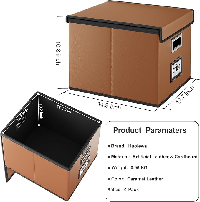 File Organizer Boxes with Lids, Collapsible Faux Leather Hanging File Folder - Image 6