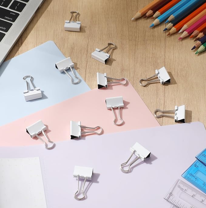 Jetec 300 Pack 0.6in/15mm White Metal Binder Clips Bulk Small Reusable Fold - Image 4