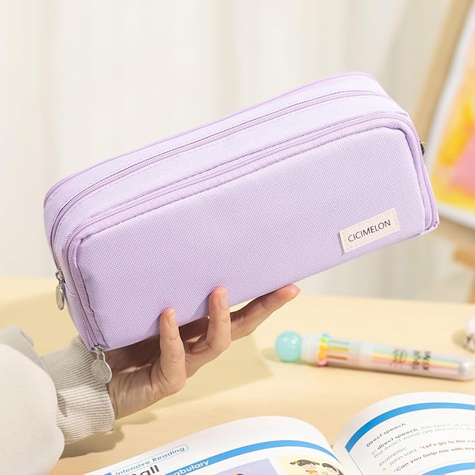 CICIMELON Large Capacity Pencil Case 3 Compartment Pouch Pen Bag - Image 2