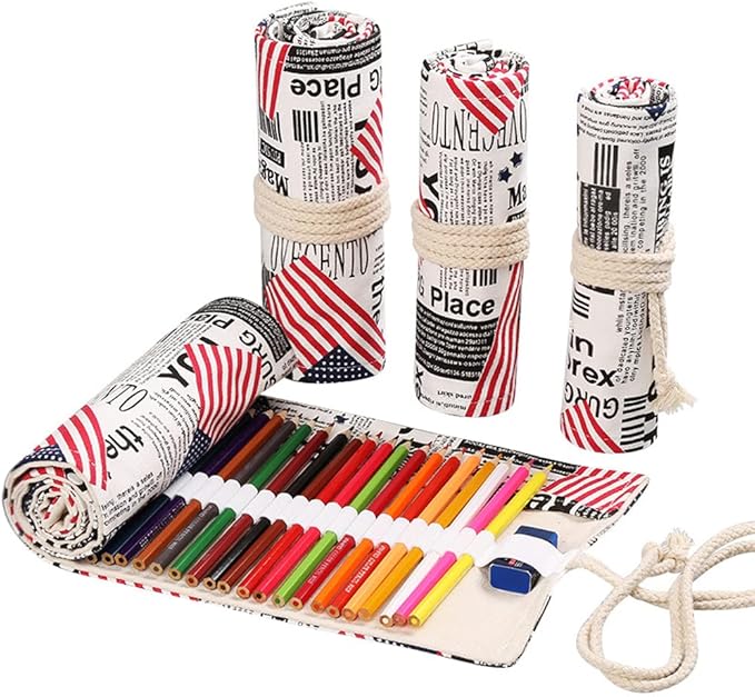 DIYOMR 24/36/72 Slots Pencil Wrap Pencil Rolls, Artist Colored Pencils Roll Up by DIYOMR