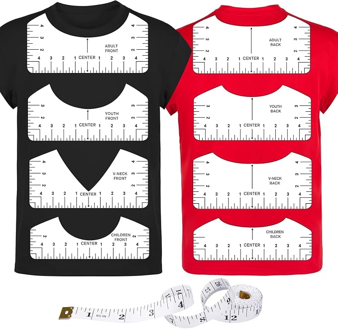 9Pcs Tshirt-Ruler Guide to Center Vinyl, Transparent V-Neck/Round PVC Ruler - Image 8