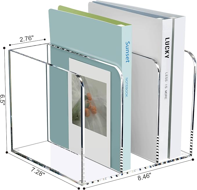SANRUI Acrylic Magazine Holder Desk Organizer Workspace Sorters，Clear Bookend - Image 2