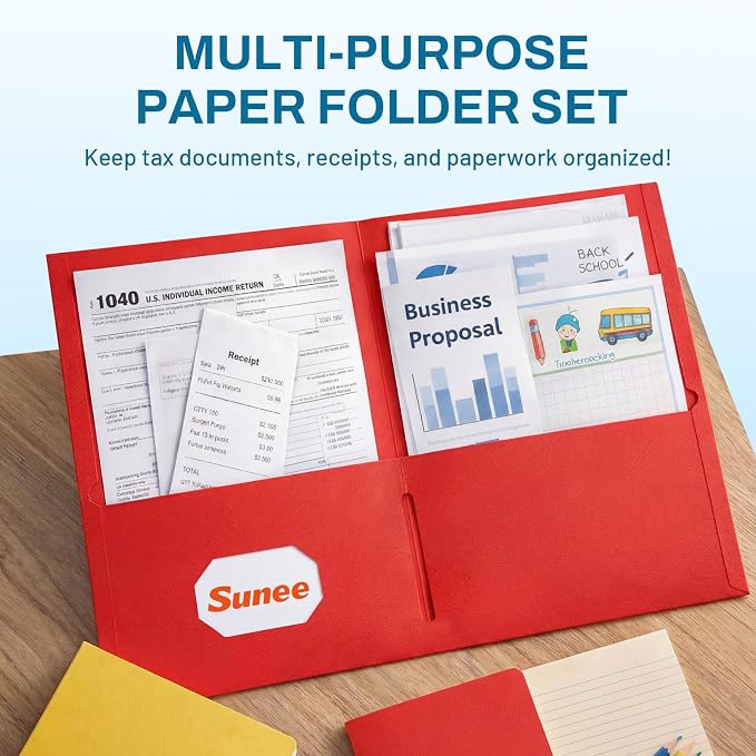 SUNEE Two Pocket Folders, 100 Pack File Folders - Image 2